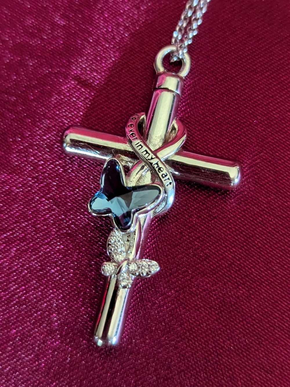 Cross Urn Necklace for Ashes Butterfly Sterling Silver 925 Cremation Jewelry